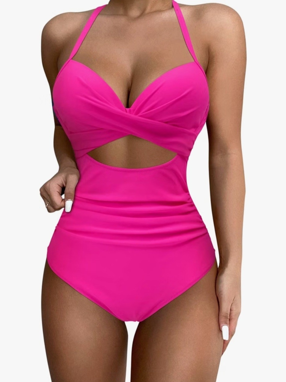 Women’s Fuchsia Cutout One-Piece Swimsuit Push-up bra Top NWOT